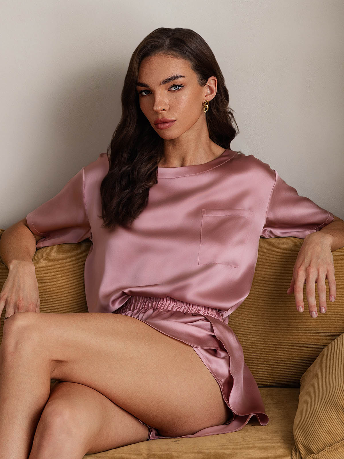 Pure Soie Courtes Manches Pyjamas - Image 29