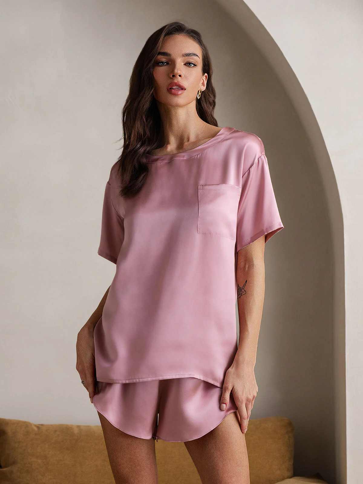 Pure Soie Courtes Manches Pyjamas - Image 30