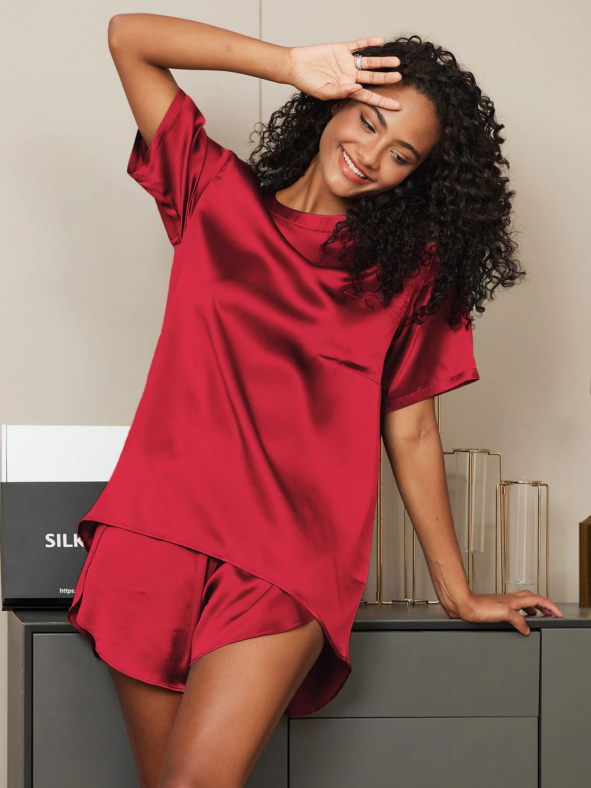 Pure Soie Courtes Manches Pyjamas - Image 36