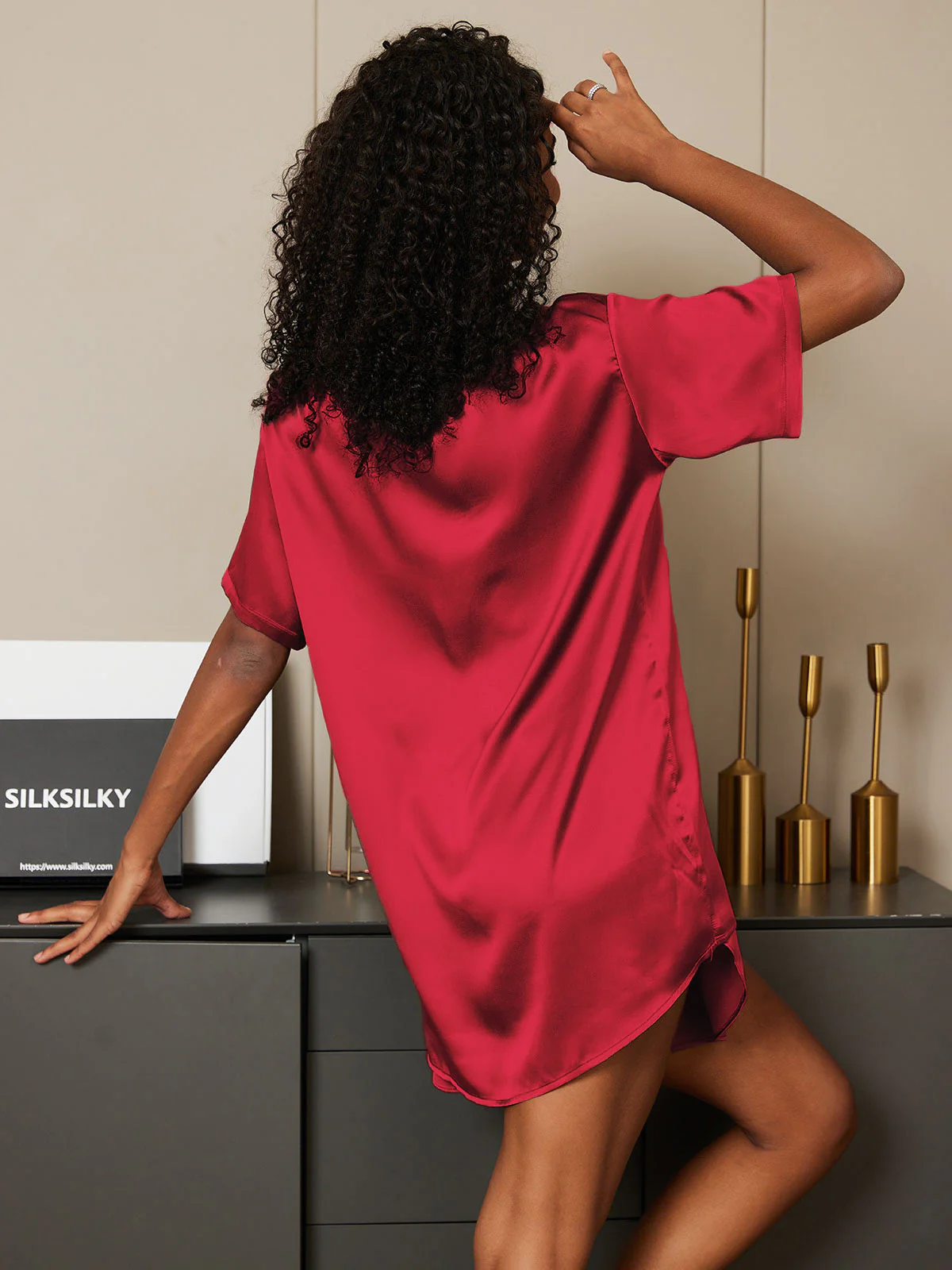 Pure Soie Courtes Manches Pyjamas - Image 37