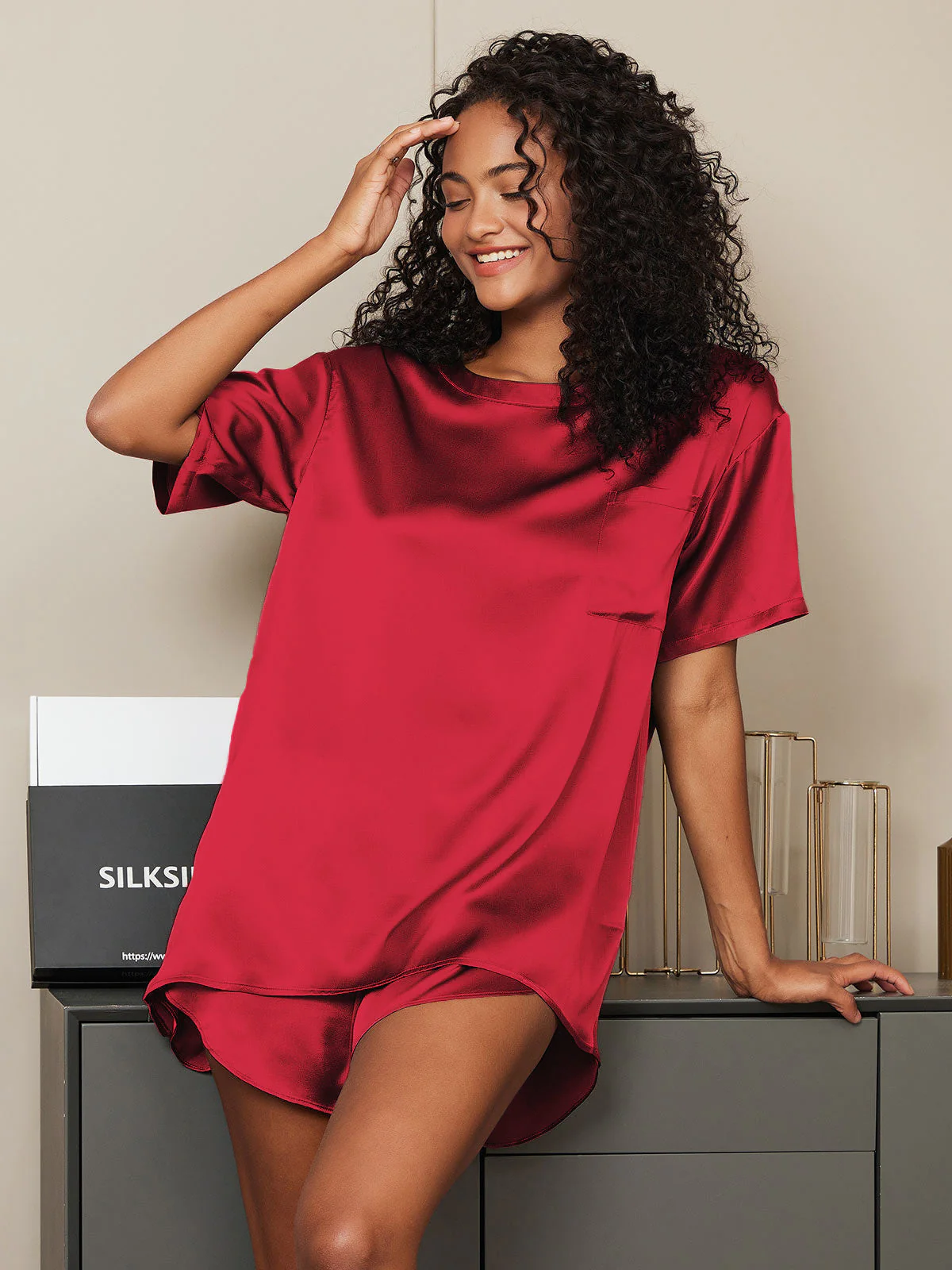 Pure Soie Courtes Manches Pyjamas - Image 38