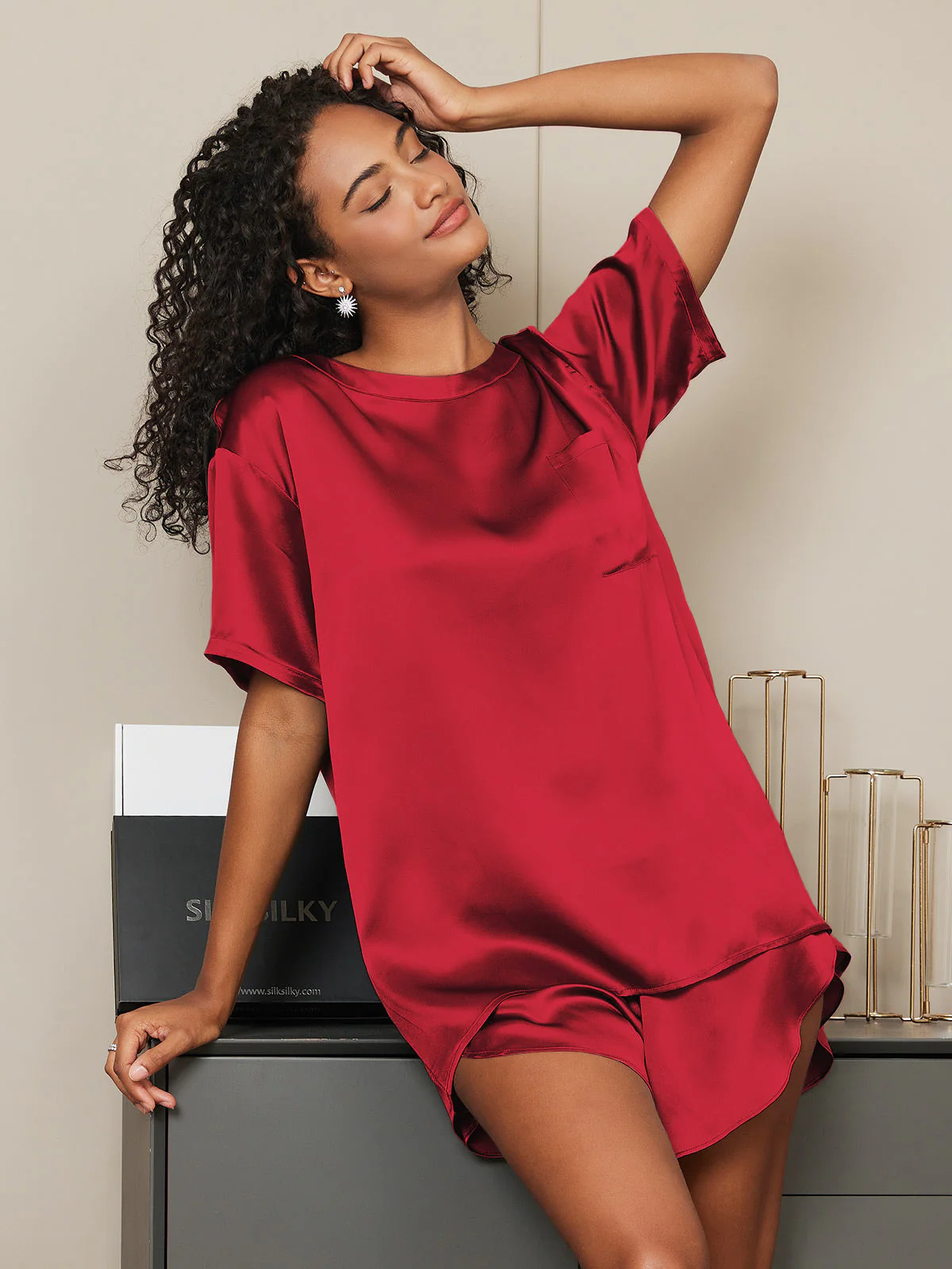 Pure Soie Courtes Manches Pyjamas - Image 39