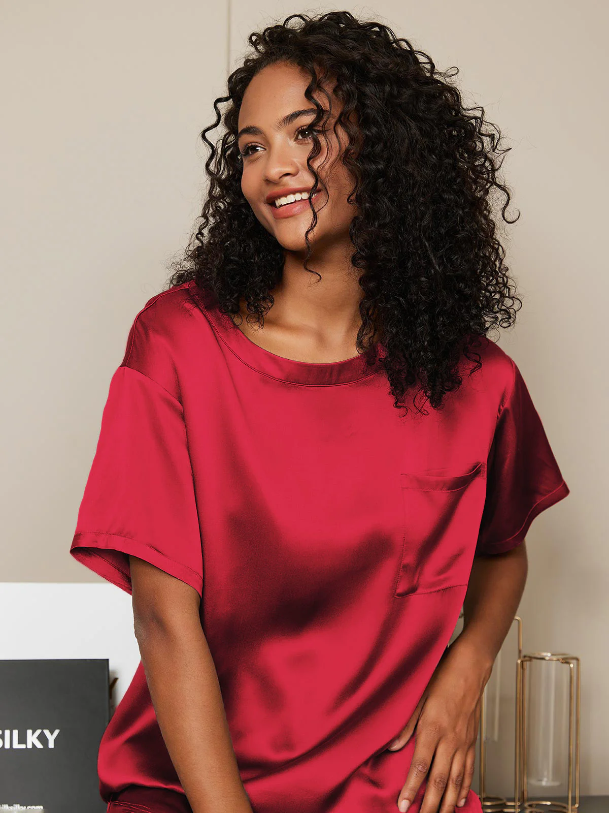 Pure Soie Courtes Manches Pyjamas - Image 41