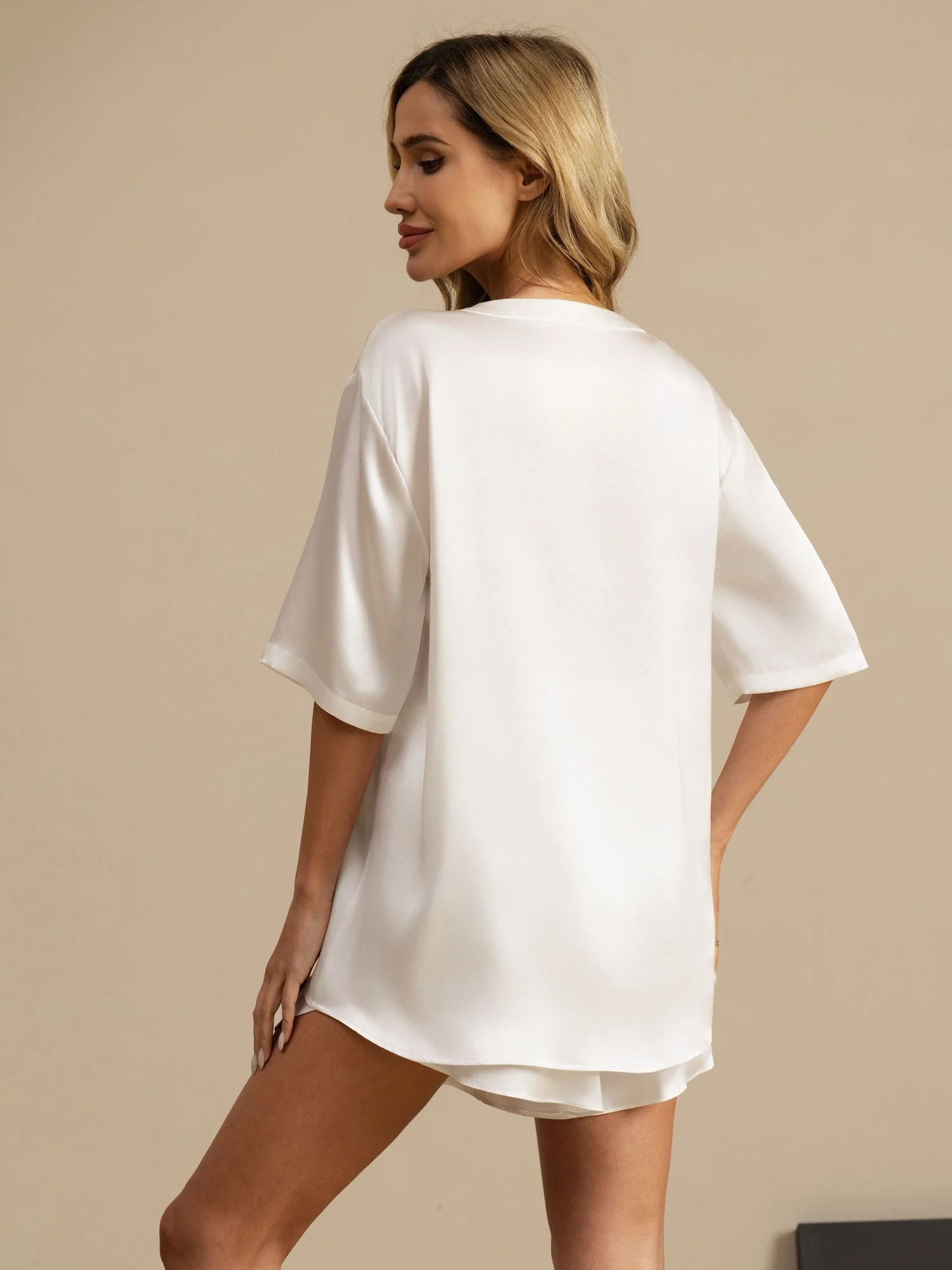 Pure Soie Courtes Manches Pyjamas - Image 56