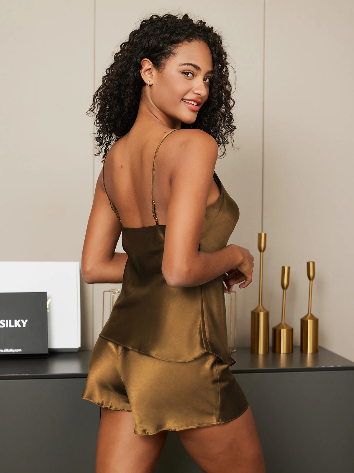 Ensemble de Camisole à Bretelles Spaghetti en Soie Pure 2Pcs - Image 64
