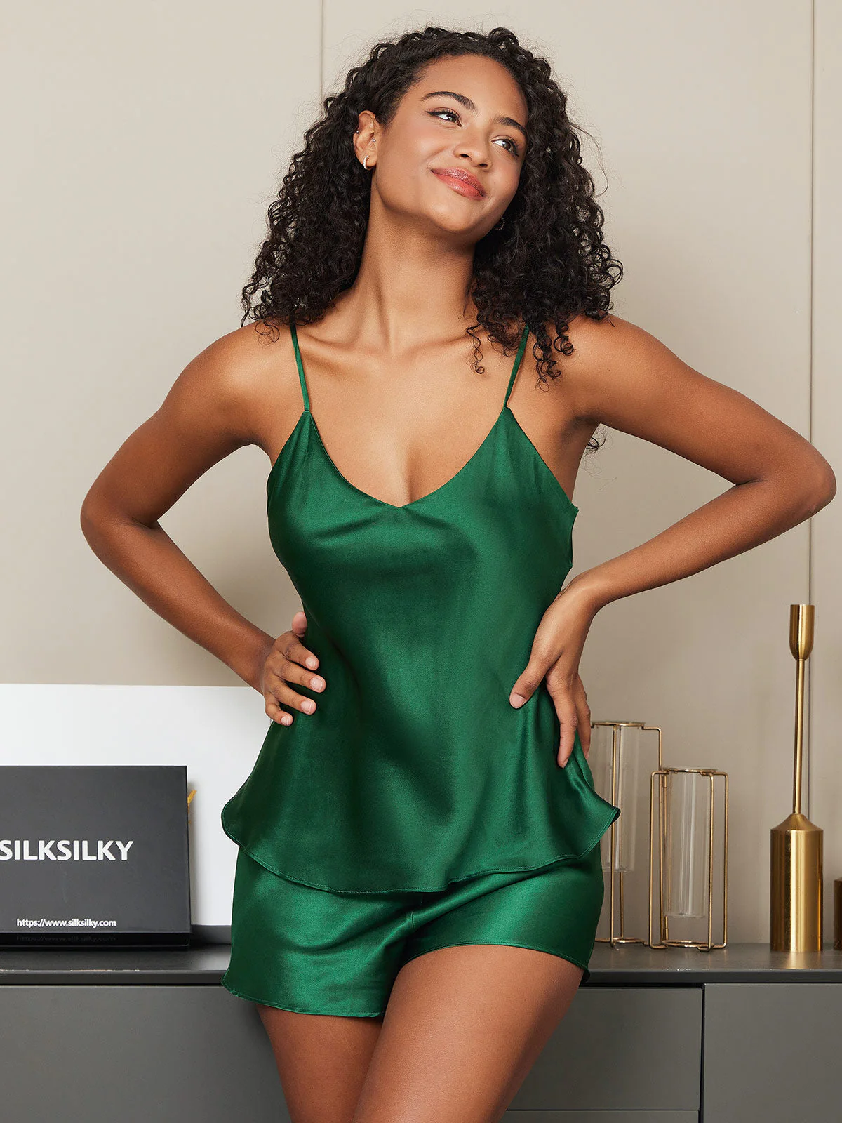 Ensemble de Camisole à Bretelles Spaghetti en Soie Pure 2Pcs - Image 79