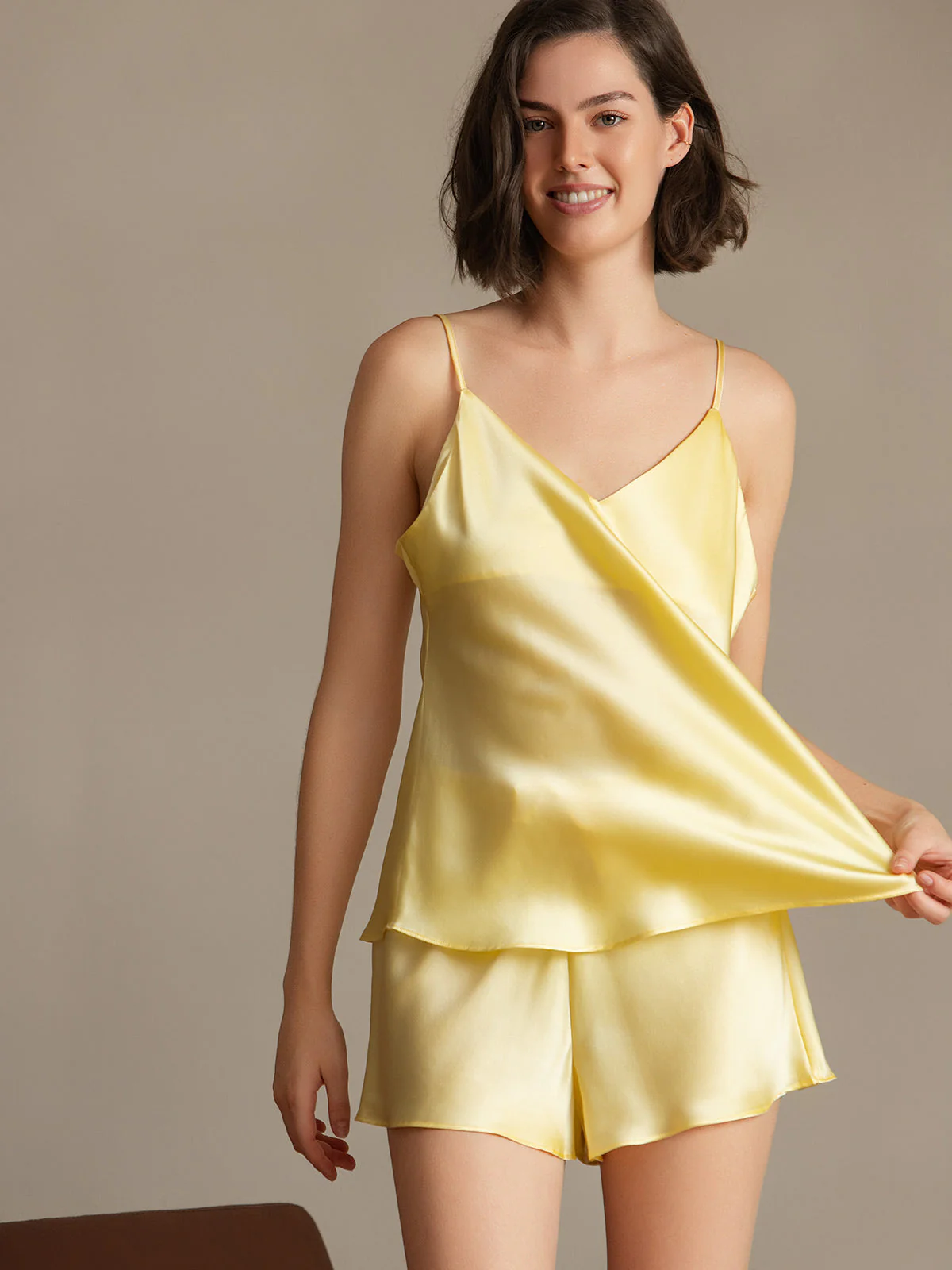 Ensemble de Camisole à Bretelles Spaghetti en Soie Pure 2Pcs - Image 93