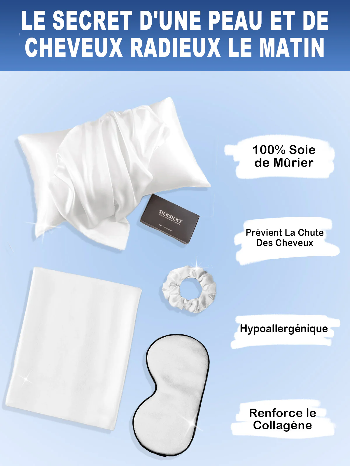19Momme 3Pcs Ensemble de Beauté en soie pour Cheveux (Taie d'Oreiller Enveloppe) - Image 17