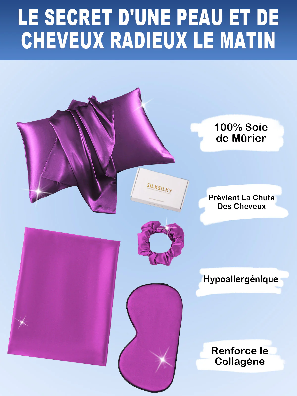 19Momme 3Pcs Ensemble de Beauté en soie pour Cheveux (Taie d'Oreiller Enveloppe) - Image 43