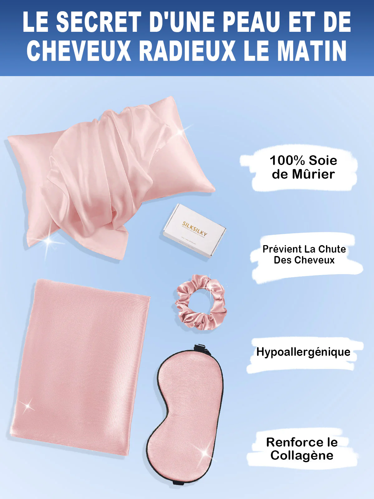 19Momme 3Pcs Ensemble de Beauté en soie pour Cheveux (Taie d'Oreiller Enveloppe) - Image 58
