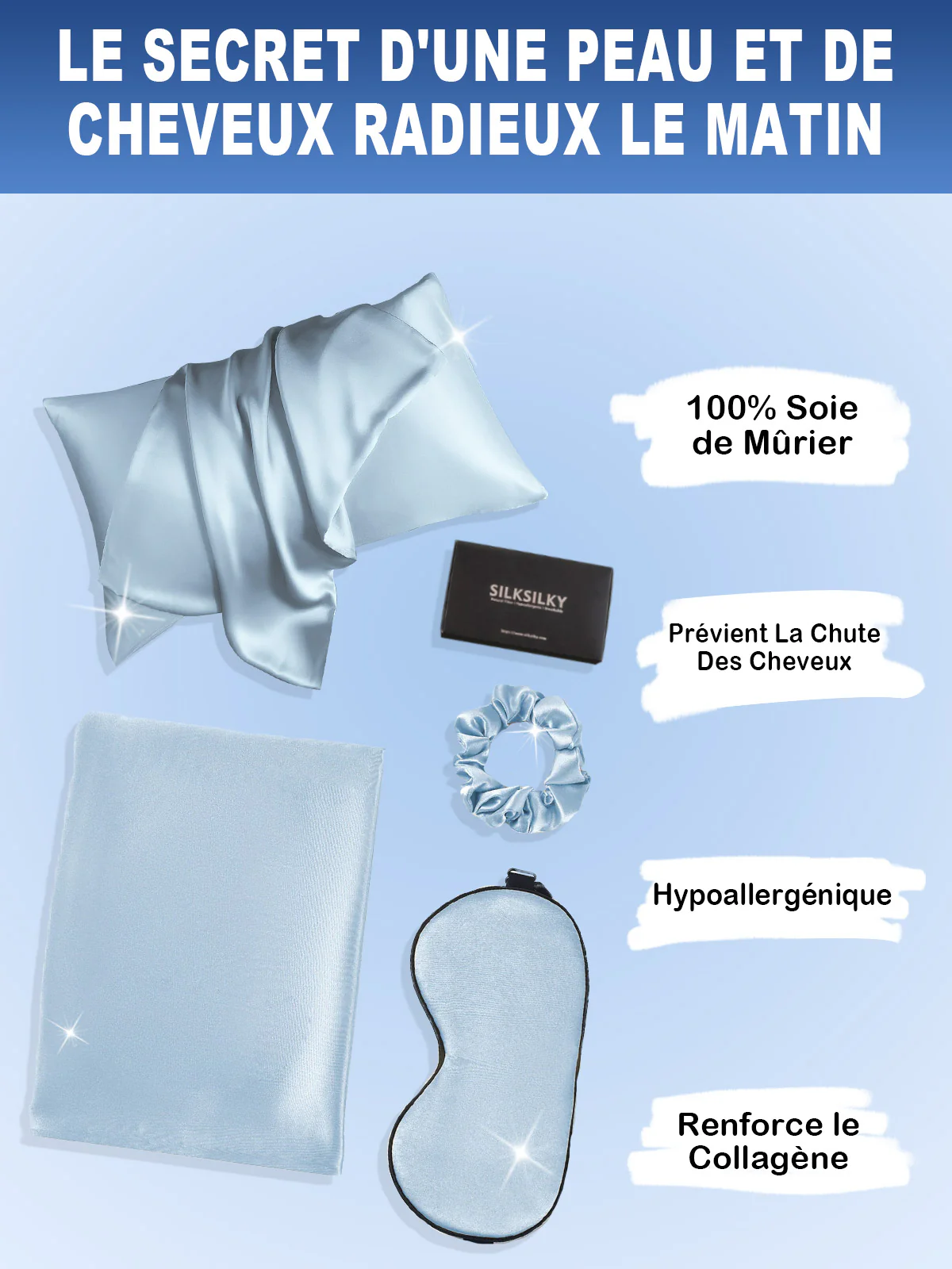 19Momme 3Pcs Ensemble de Beauté en soie pour Cheveux (Taie d'Oreiller Enveloppe) - Image 68