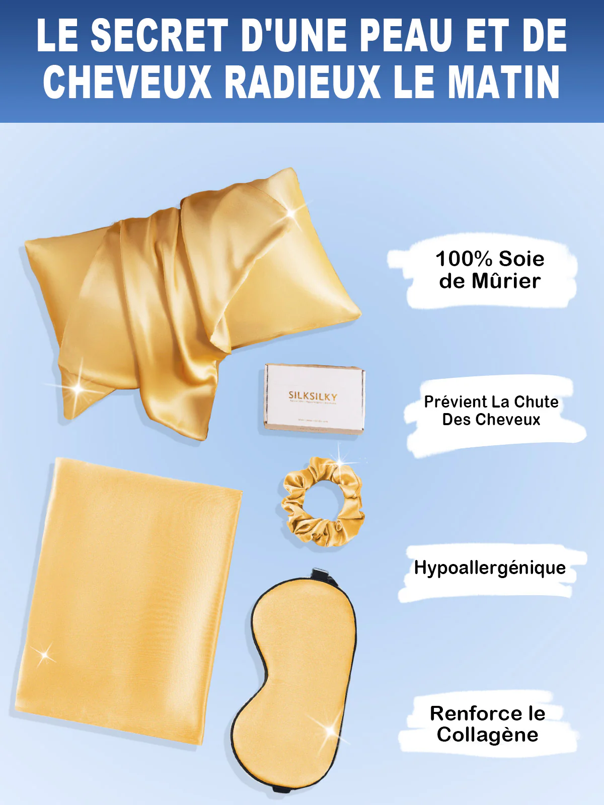 19Momme 3Pcs Ensemble de Beauté en soie pour Cheveux (Taie d'Oreiller Enveloppe) - Image 7