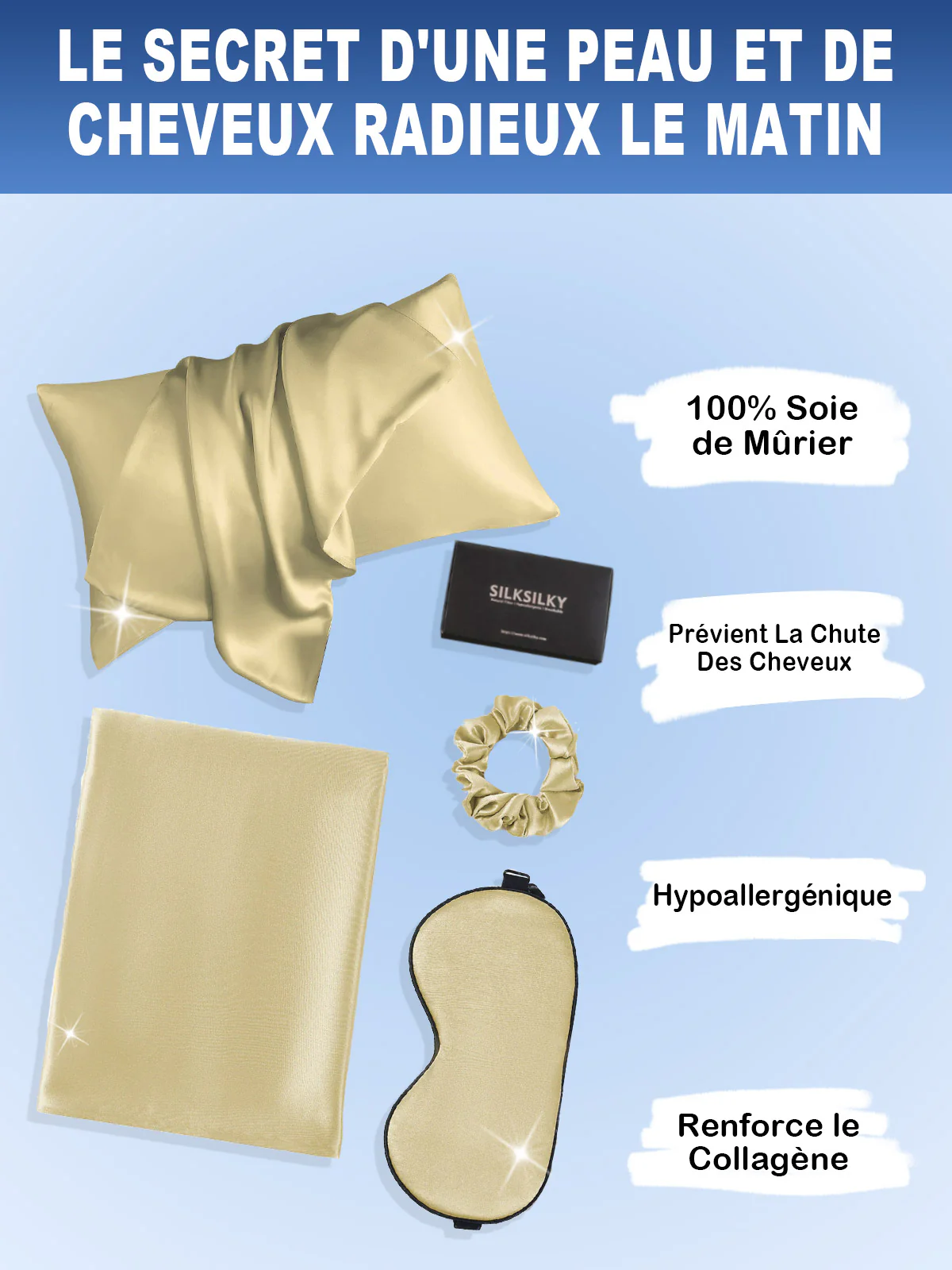 19Momme 3Pcs Ensemble de Beauté en soie pour Cheveux (Taie d'Oreiller Enveloppe) - Image 74