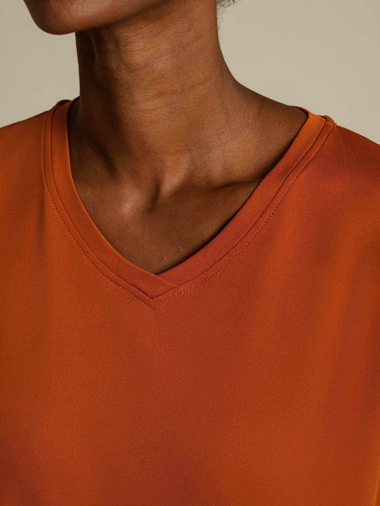 T-Shirt Femme à Manches Courtes et Décolleté en V en Soie Pure Résistant aux Accrochages - Image 4