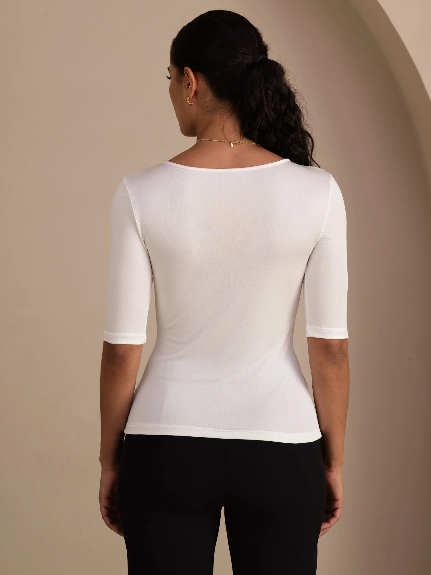 Haut Femme En Soie Manches Mi Longues Col Rond - Image 15