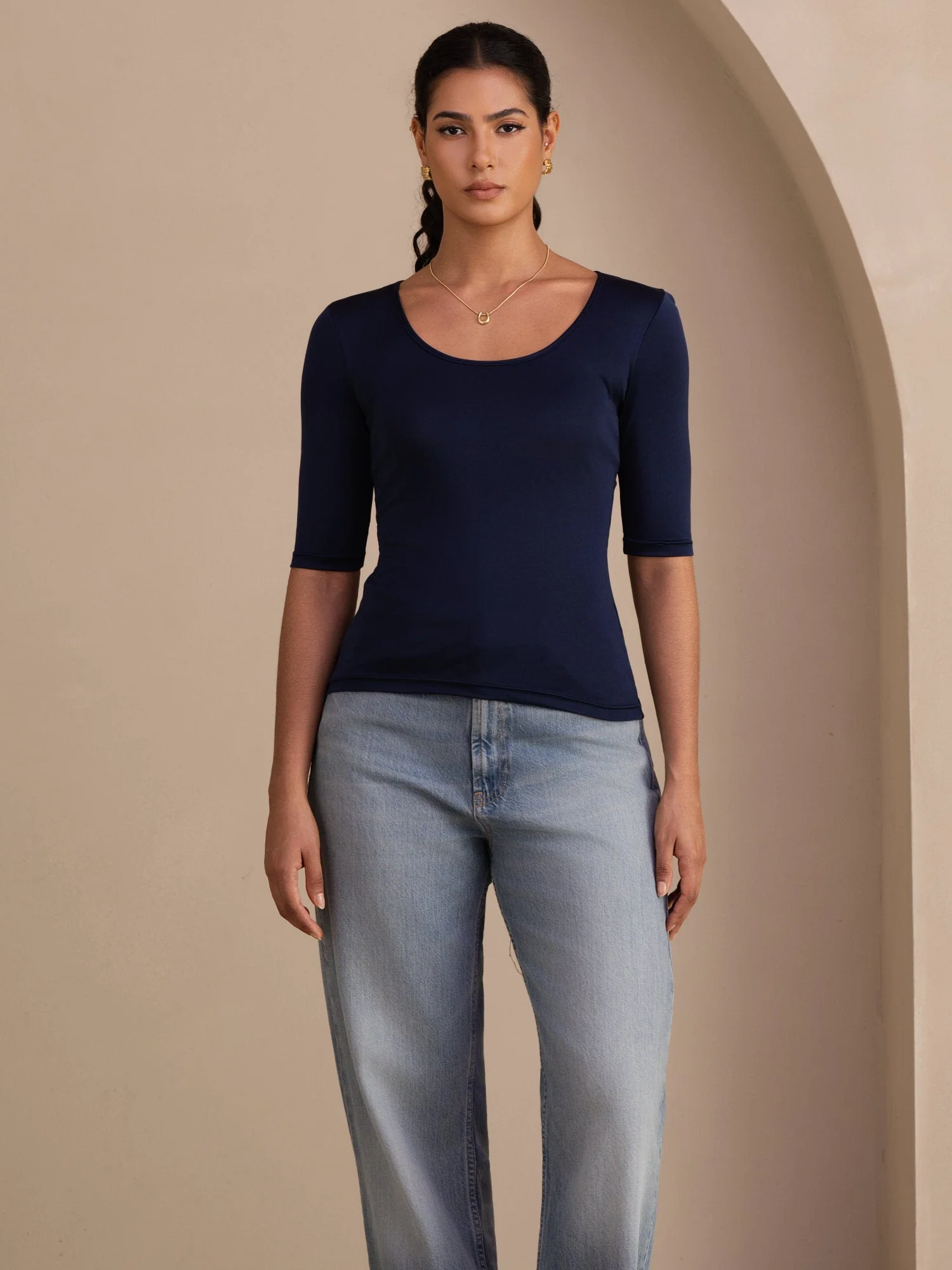 Haut Femme En Soie Manches Mi Longues Col Rond - Image 23