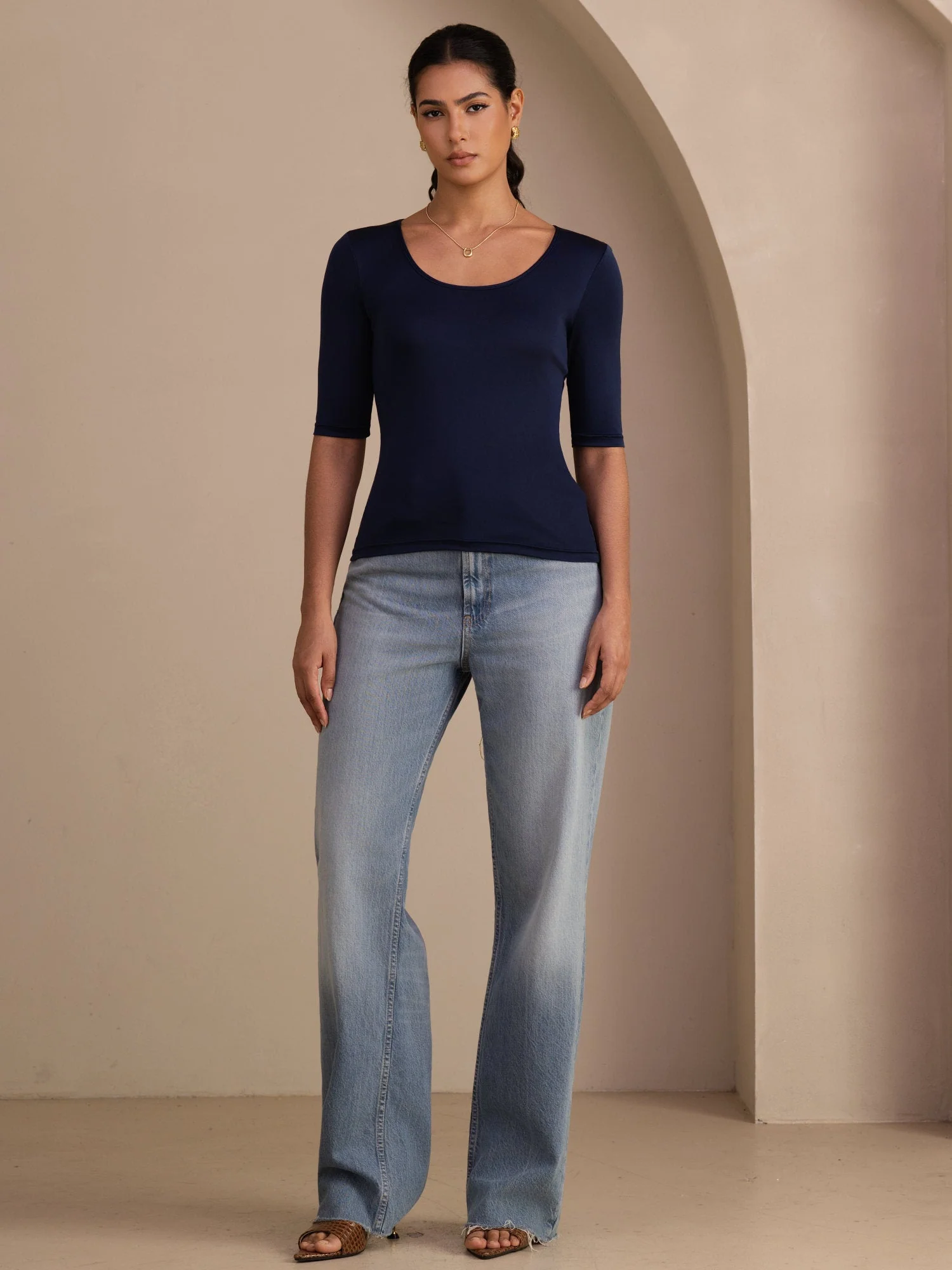 Haut Femme En Soie Manches Mi Longues Col Rond - Image 25