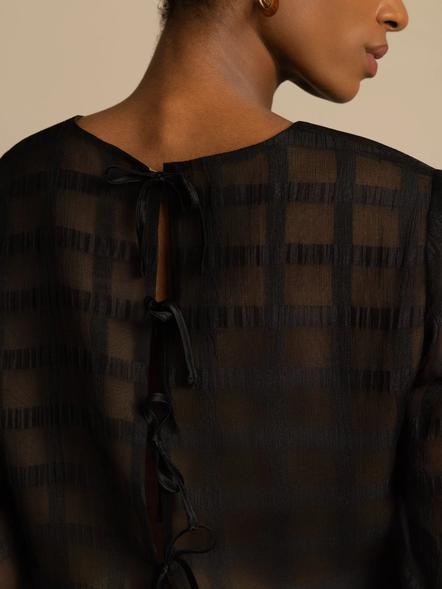 Soie Pure Femme Blouse Courte À Carreaux Texturée & Jupe Longue A-Line Ensemble - Image 4