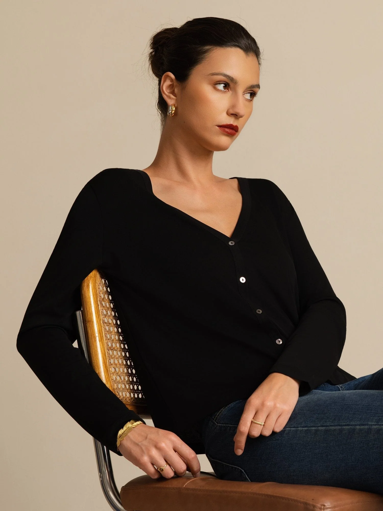 Cardigan Basique Femme en Pure Soie à Col V et Manches Longues - Image 12