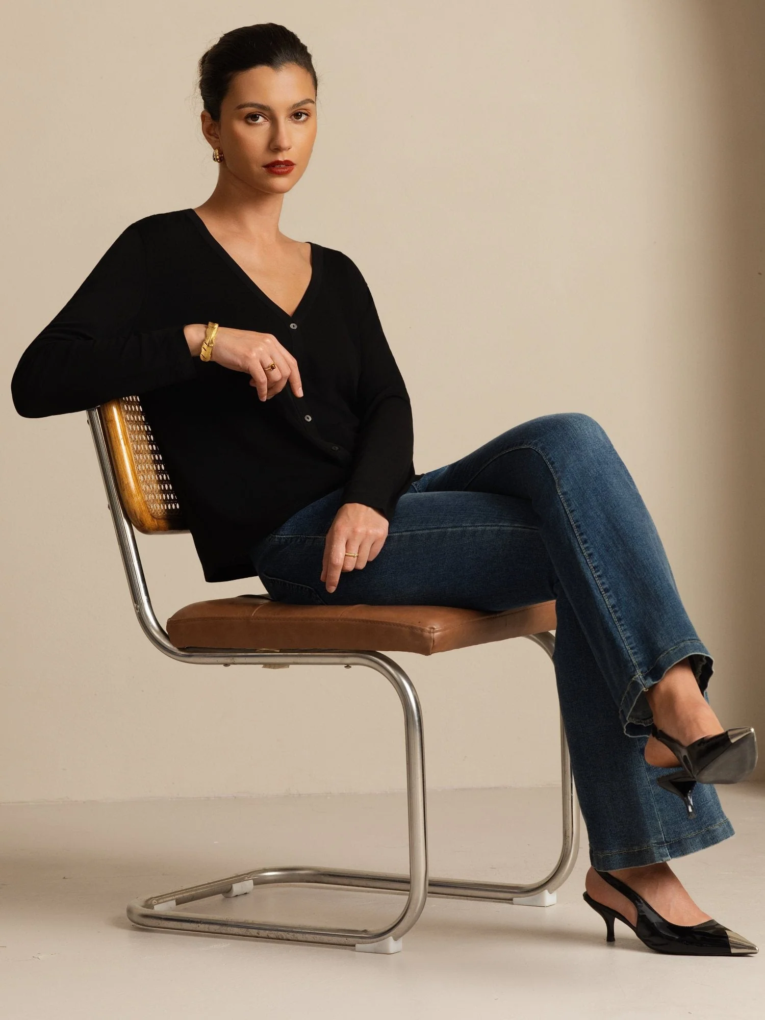 Cardigan Basique Femme en Pure Soie à Col V et Manches Longues - Image 15