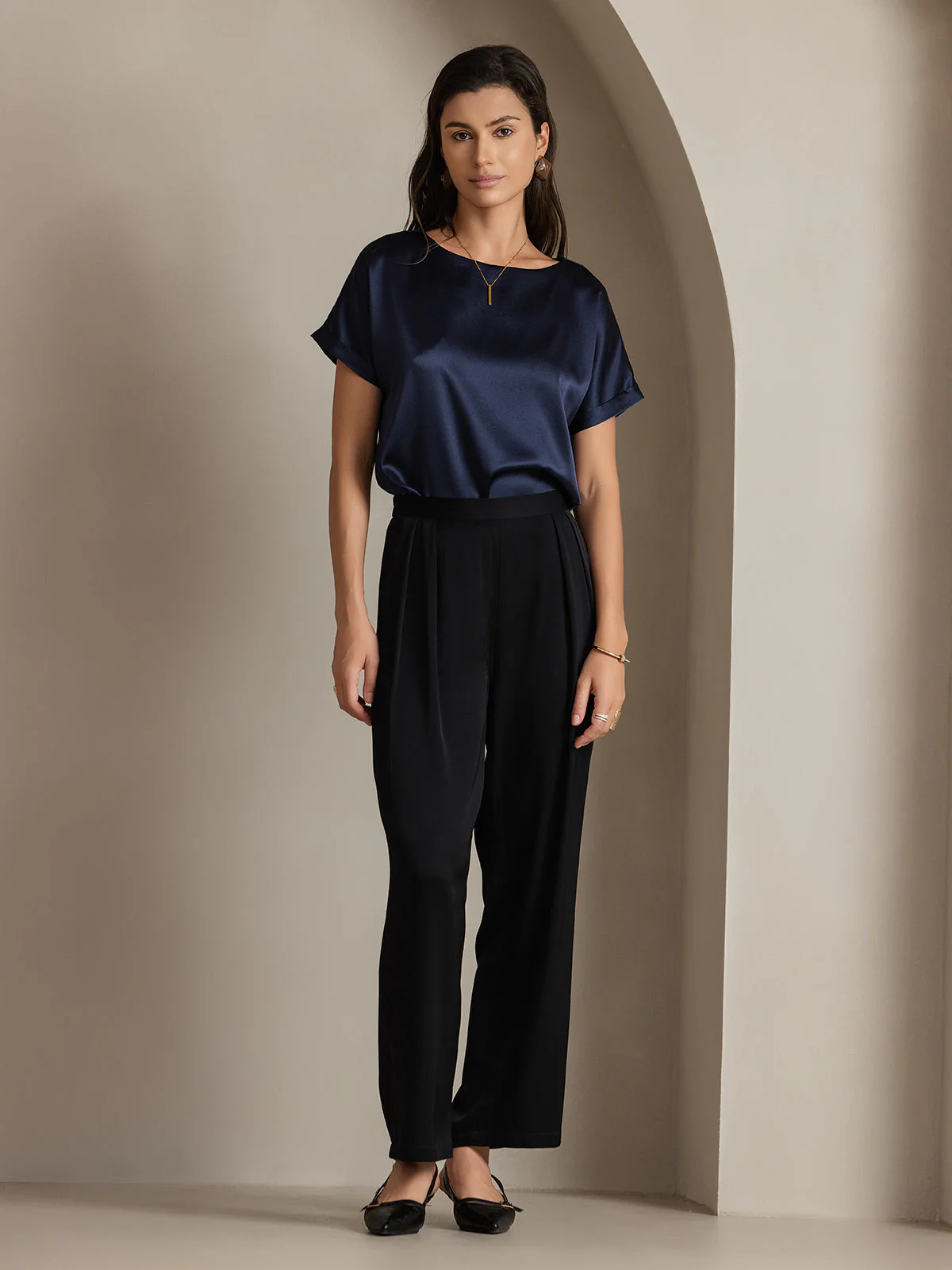 19Momme T-shirt à manches courtes décontracté en soie classique - Image 19
