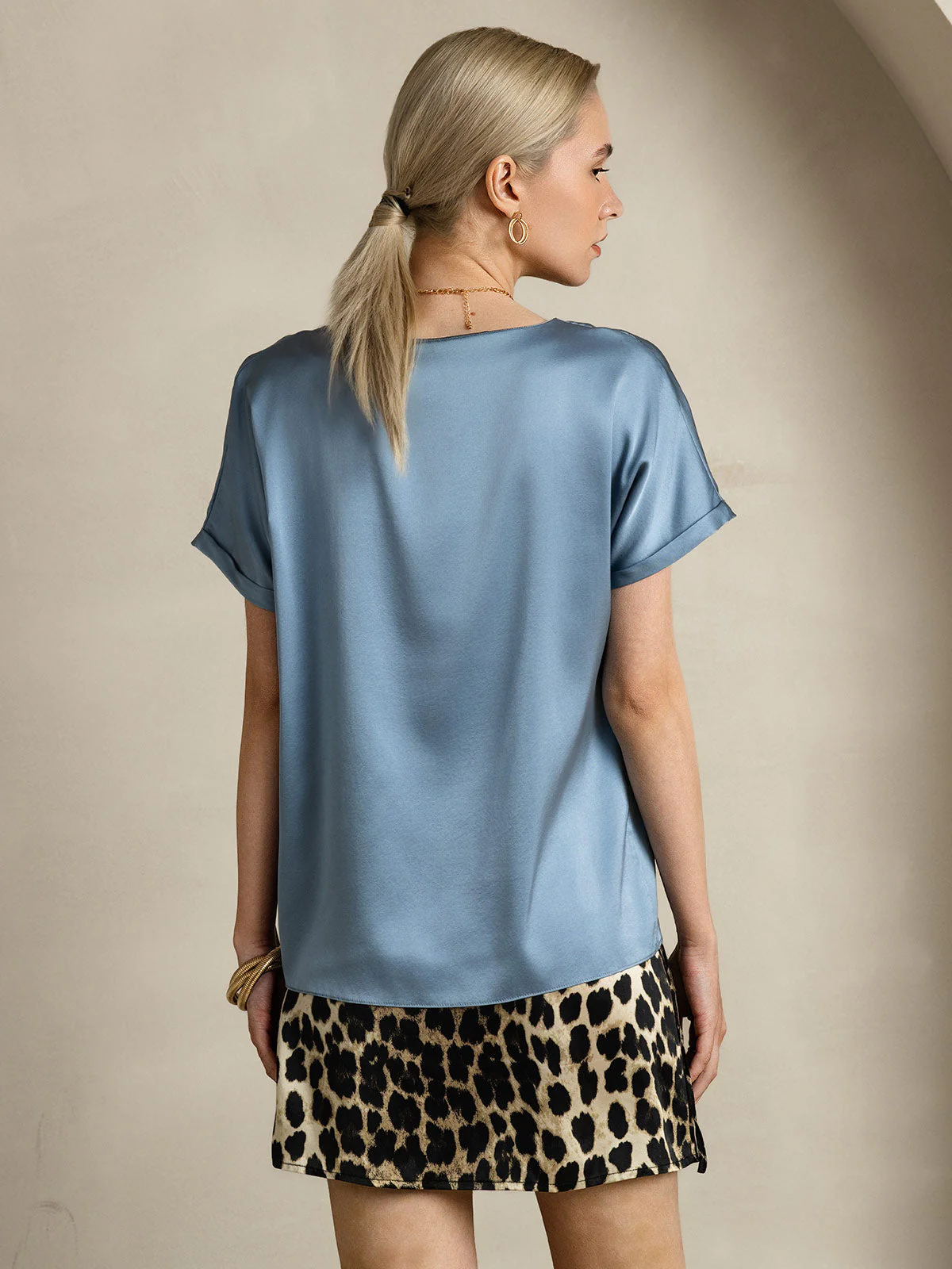 19Momme T-shirt à manches courtes décontracté en soie classique - Image 21