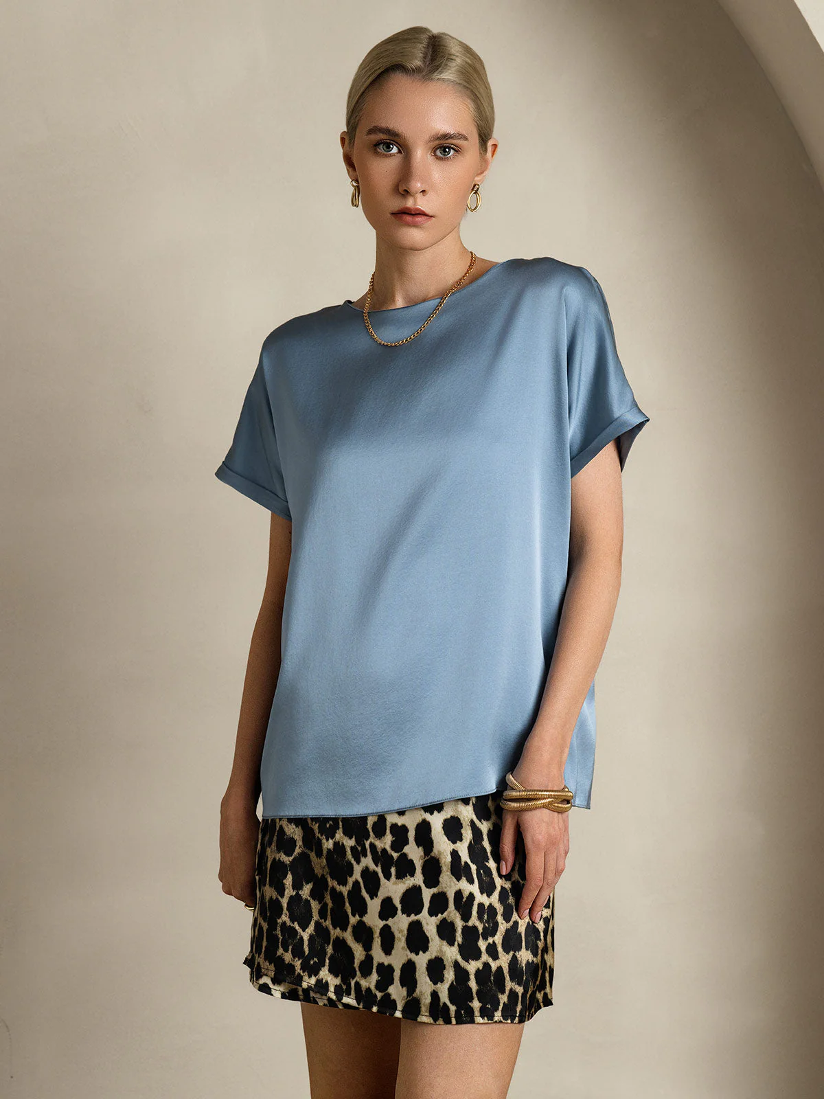 19Momme T-shirt à manches courtes décontracté en soie classique - Image 22