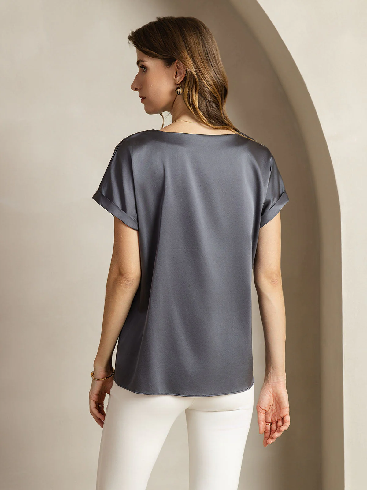 19Momme T-shirt à manches courtes décontracté en soie classique - Image 29