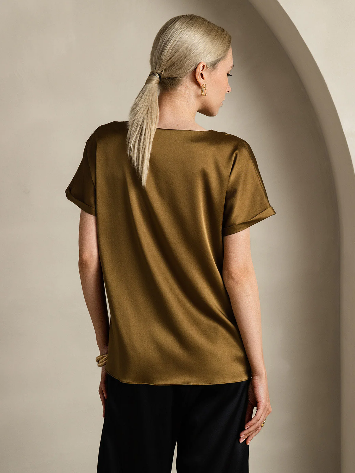 19Momme T-shirt à manches courtes décontracté en soie classique - Image 34