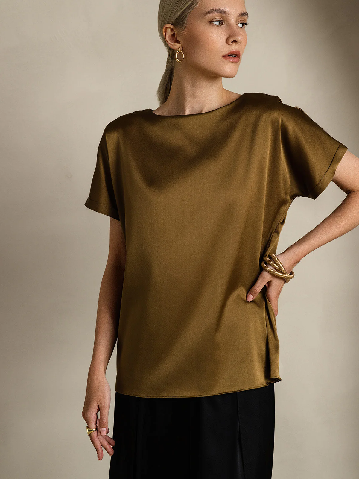 19Momme T-shirt à manches courtes décontracté en soie classique - Image 37