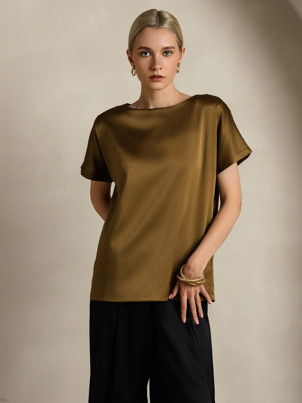 19Momme T-shirt à manches courtes décontracté en soie classique - Image 38