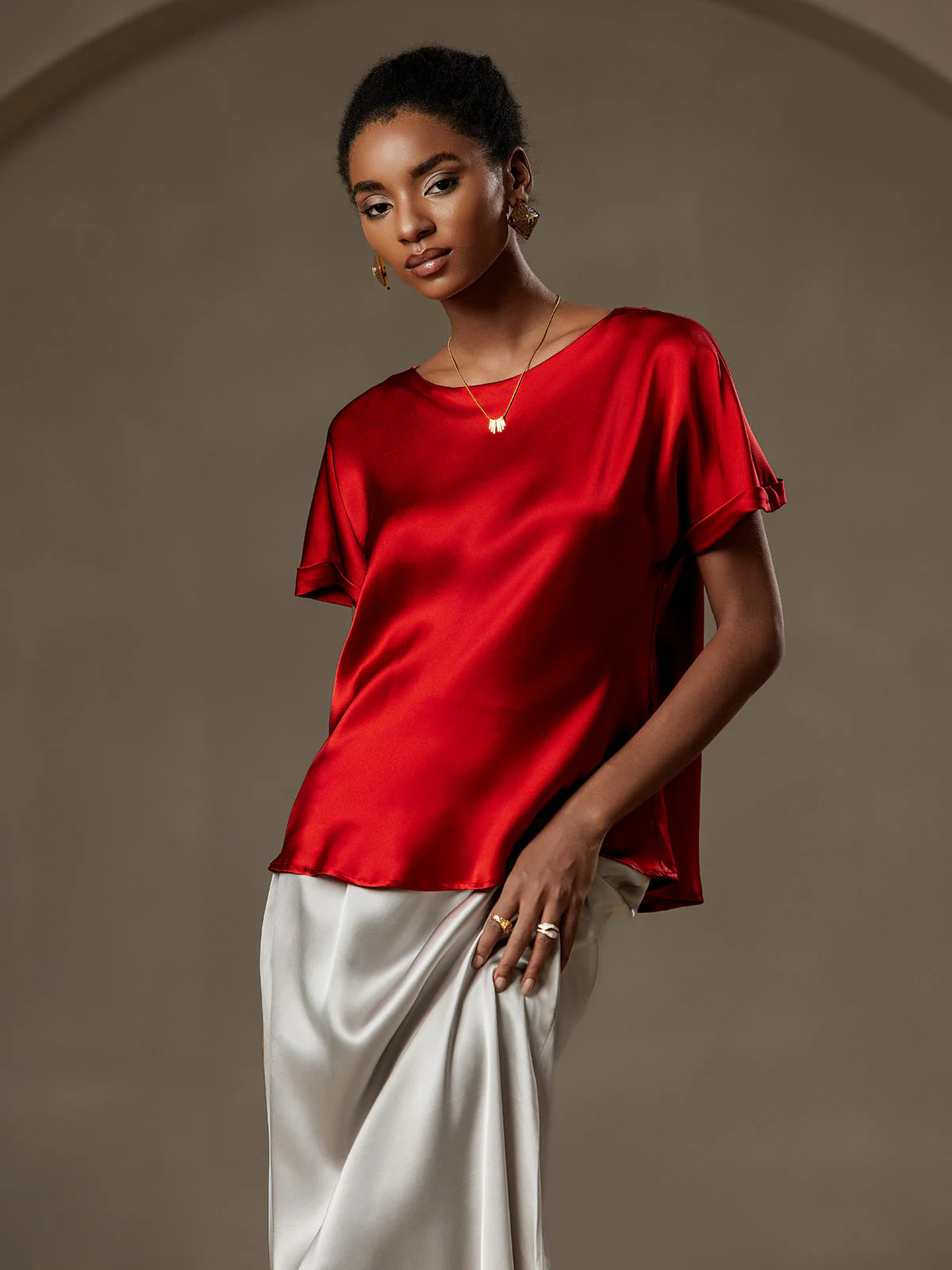 19Momme T-shirt à manches courtes décontracté en soie classique - Image 41
