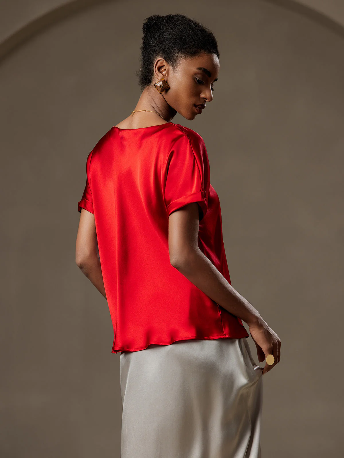 19Momme T-shirt à manches courtes décontracté en soie classique - Image 42