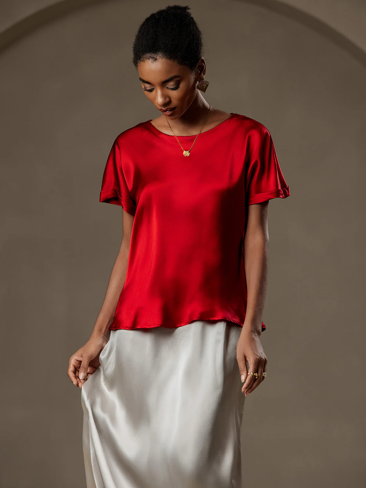 19Momme T-shirt à manches courtes décontracté en soie classique - Image 44