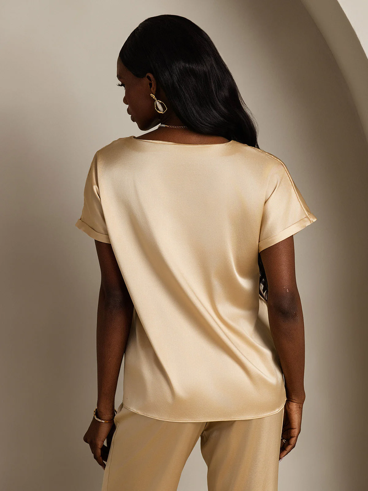 19Momme T-shirt à manches courtes décontracté en soie classique - Image 49