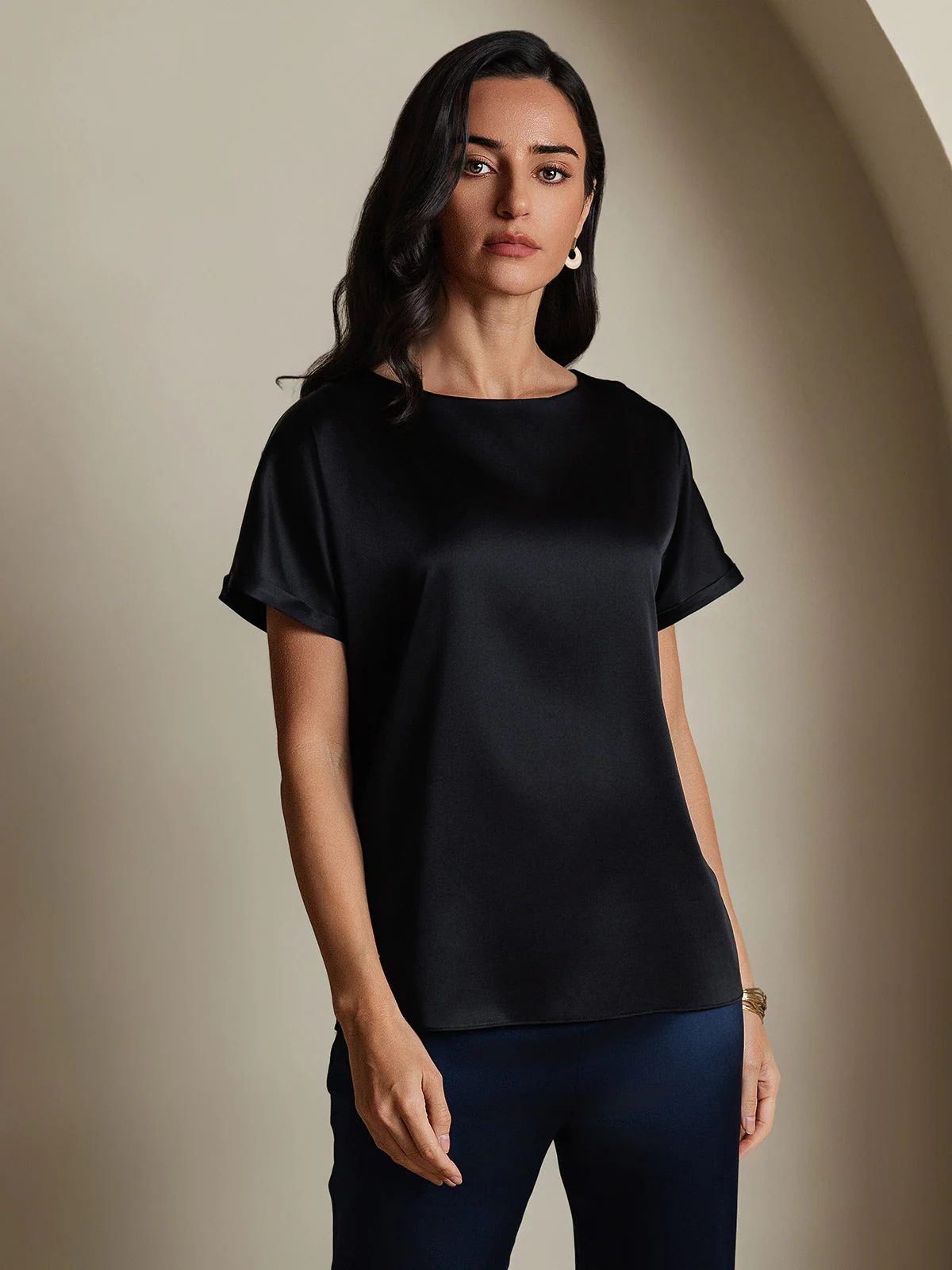19Momme T-shirt à manches courtes décontracté en soie classique - Image 8