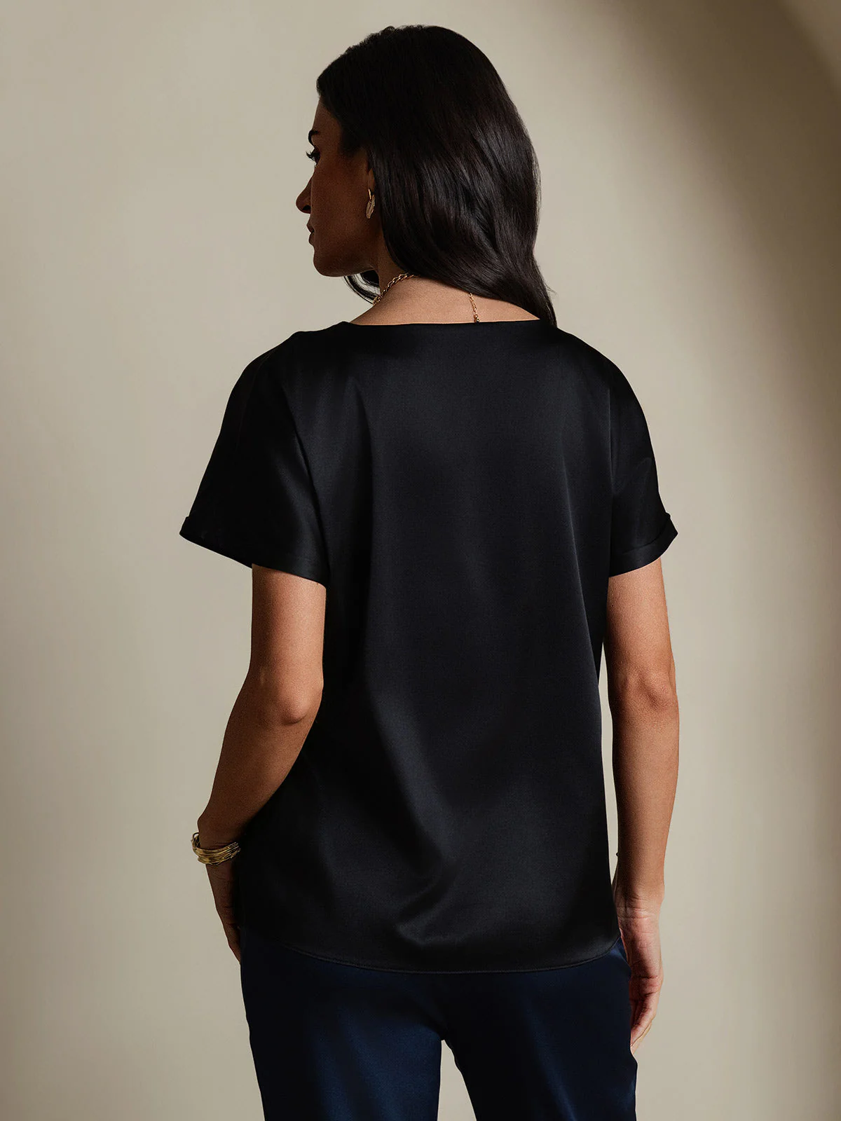 19Momme T-shirt à manches courtes décontracté en soie classique - Image 9
