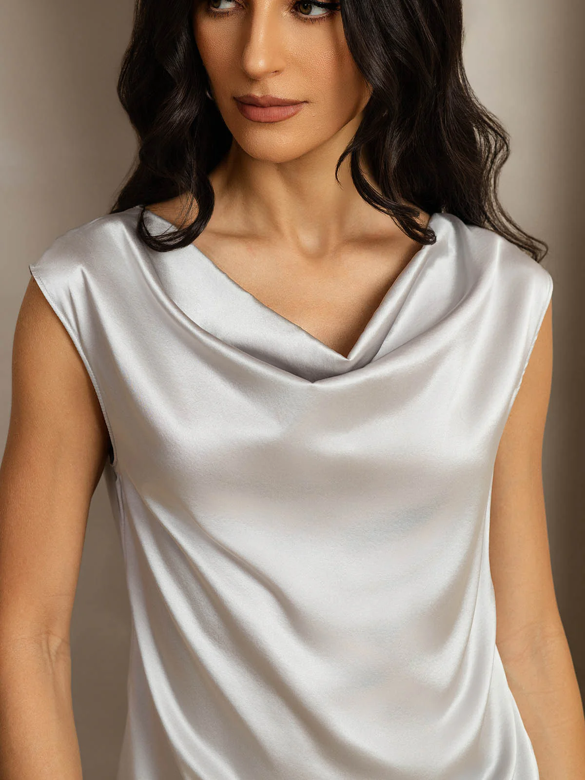 19Momme Soie Capuchons Manches Col Cowl Débardeur/Blouse - Image 75