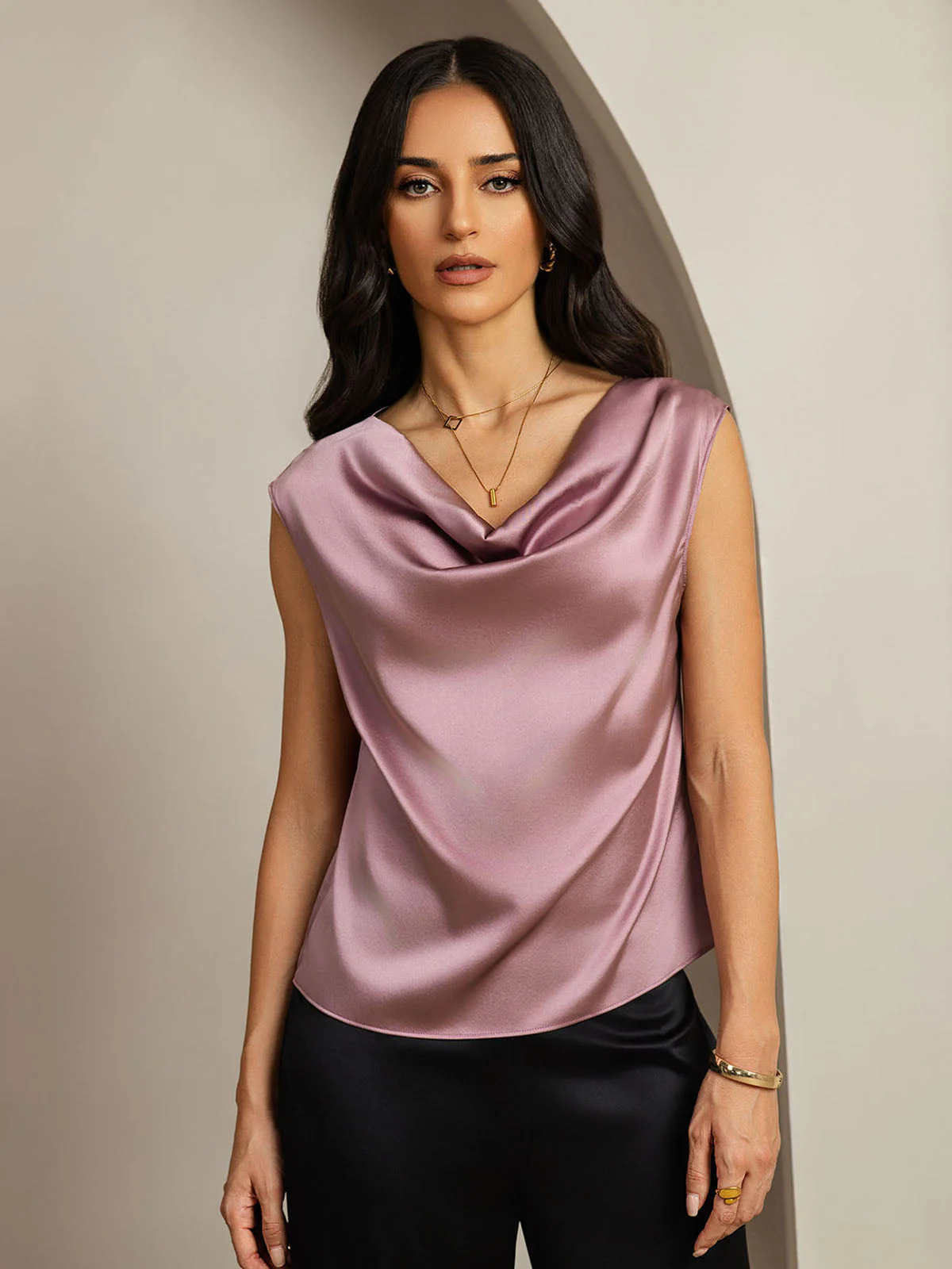 19Momme Soie Col Bateau Cap Manches Blouse - Image 24