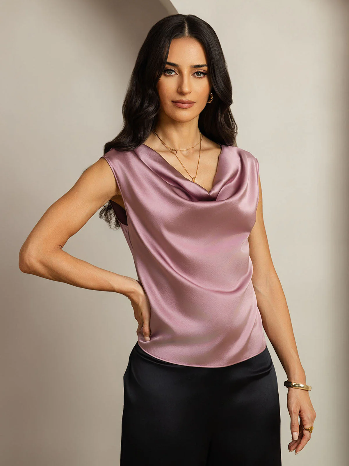 19Momme Soie Col Bateau Cap Manches Blouse - Image 27