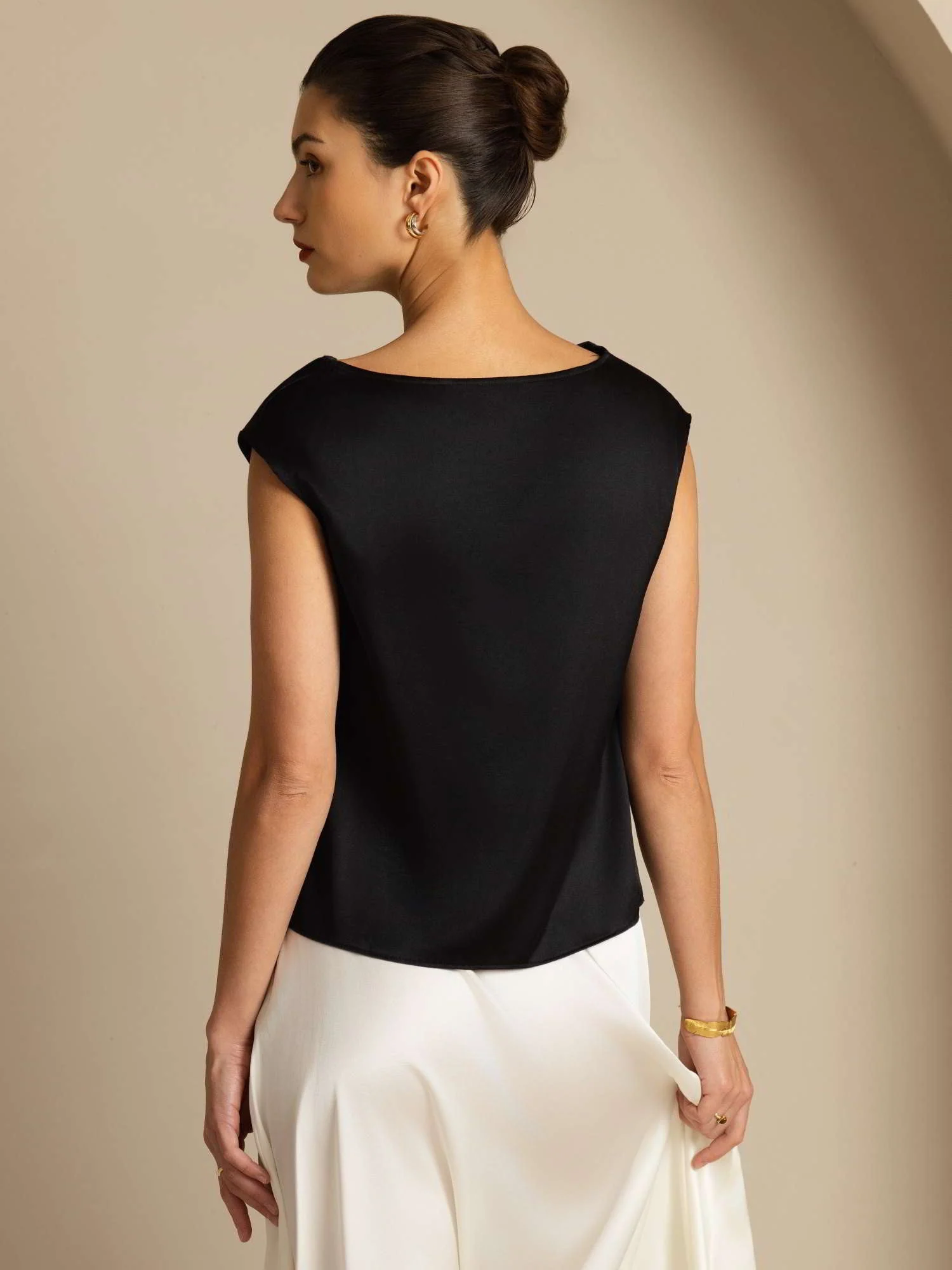 19Momme Soie Col Bateau Cap Manches Blouse - Image 31