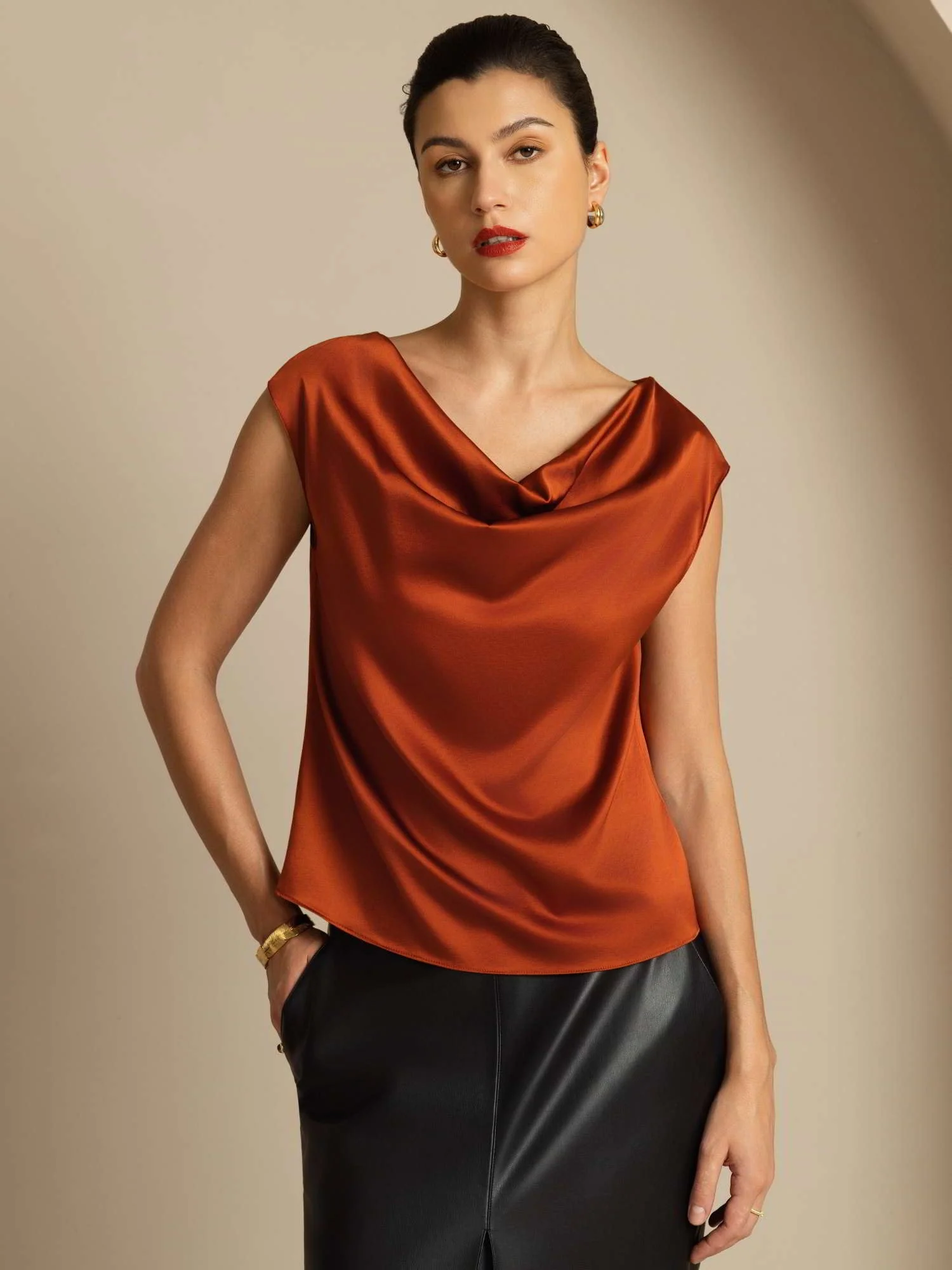 19Momme Soie Col Bateau Cap Manches Blouse - Image 37