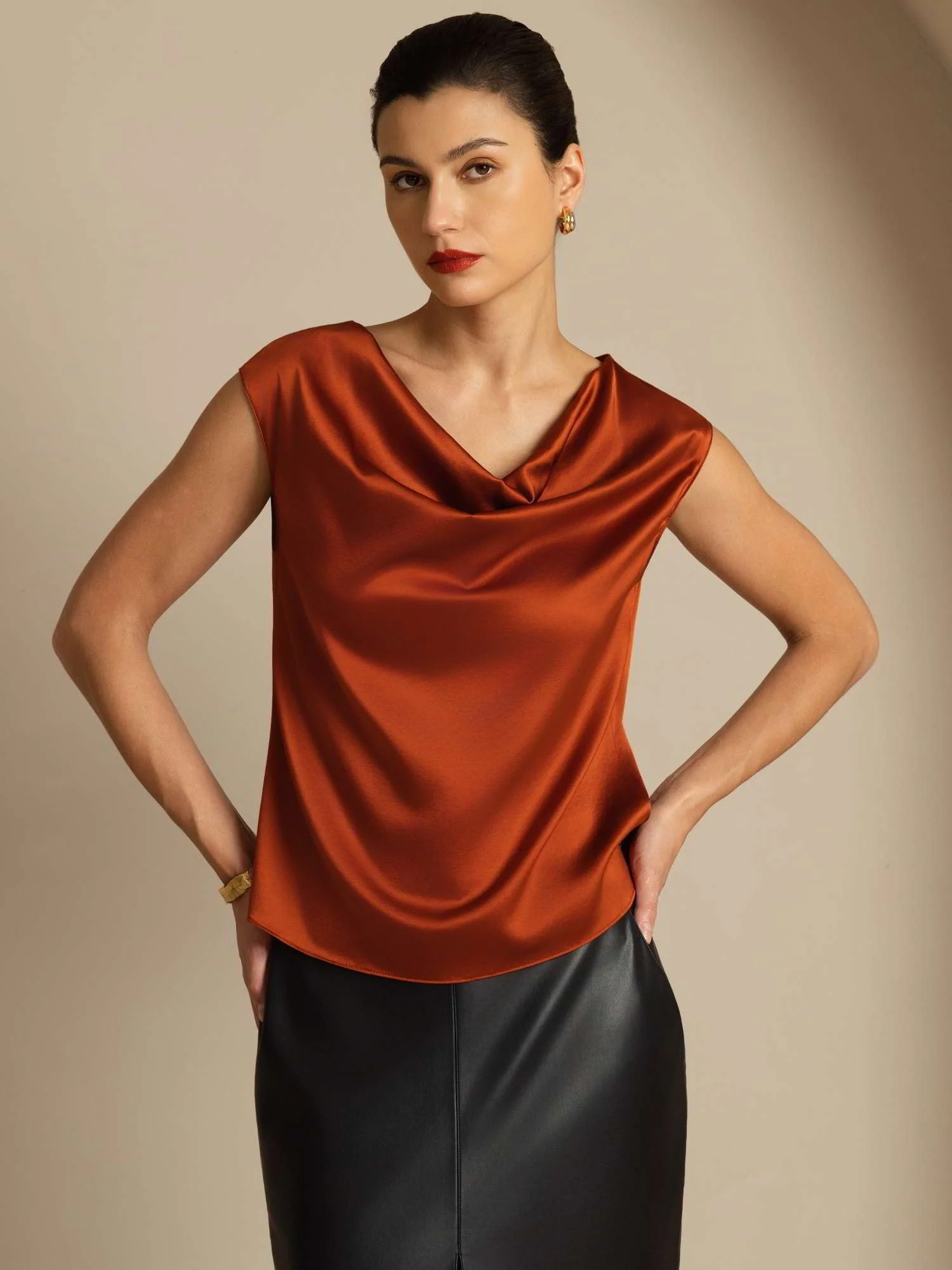 19Momme Soie Col Bateau Cap Manches Blouse - Image 40