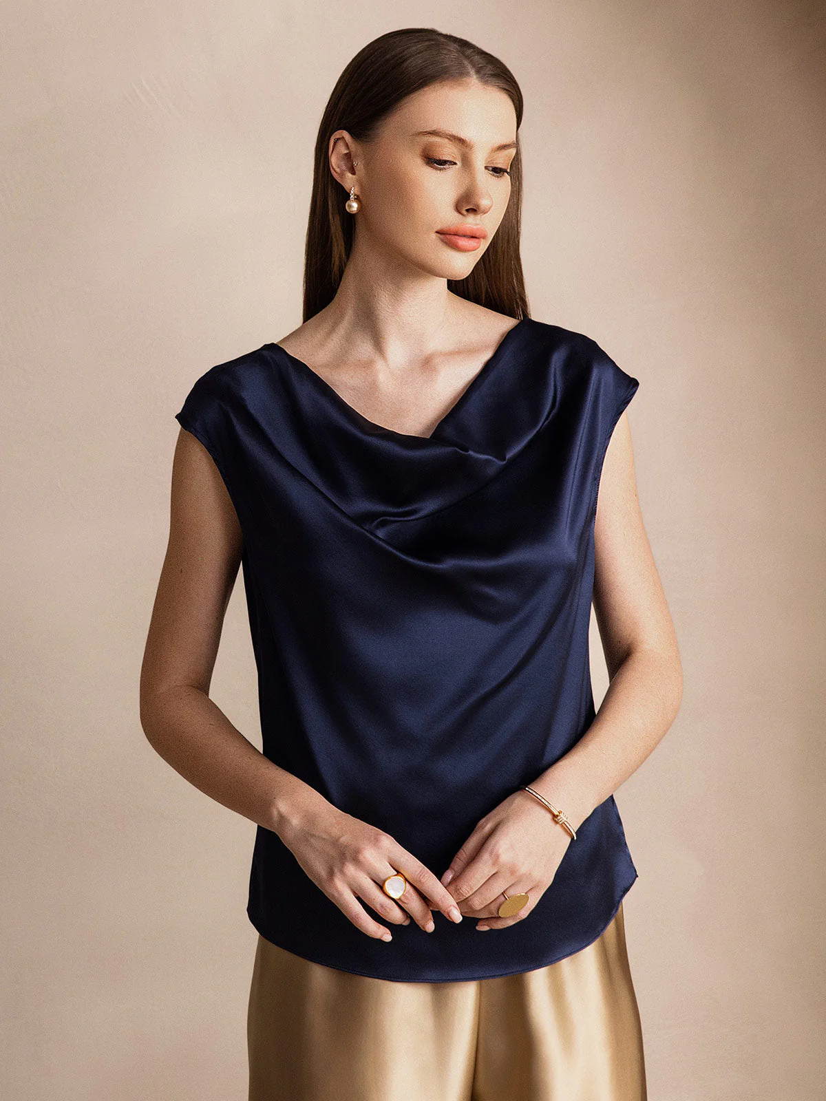 19Momme Soie Col Bateau Cap Manches Blouse - Image 60