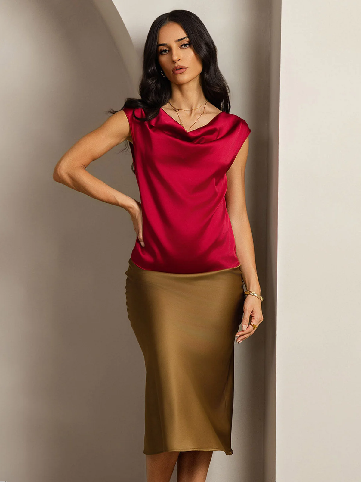 19Momme Soie Col Bateau Cap Manches Blouse - Image 71