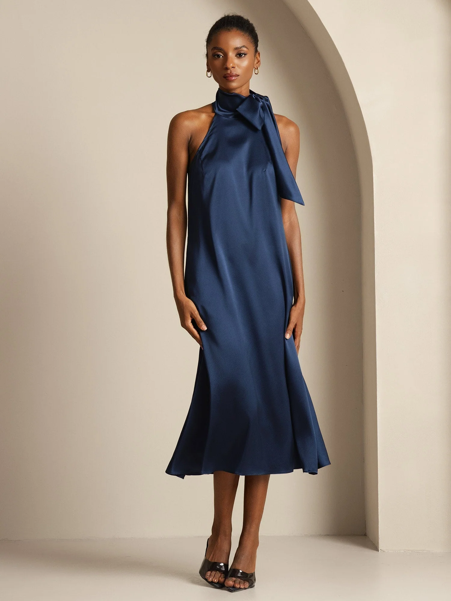 19Momme Soie Nouer Col Robe