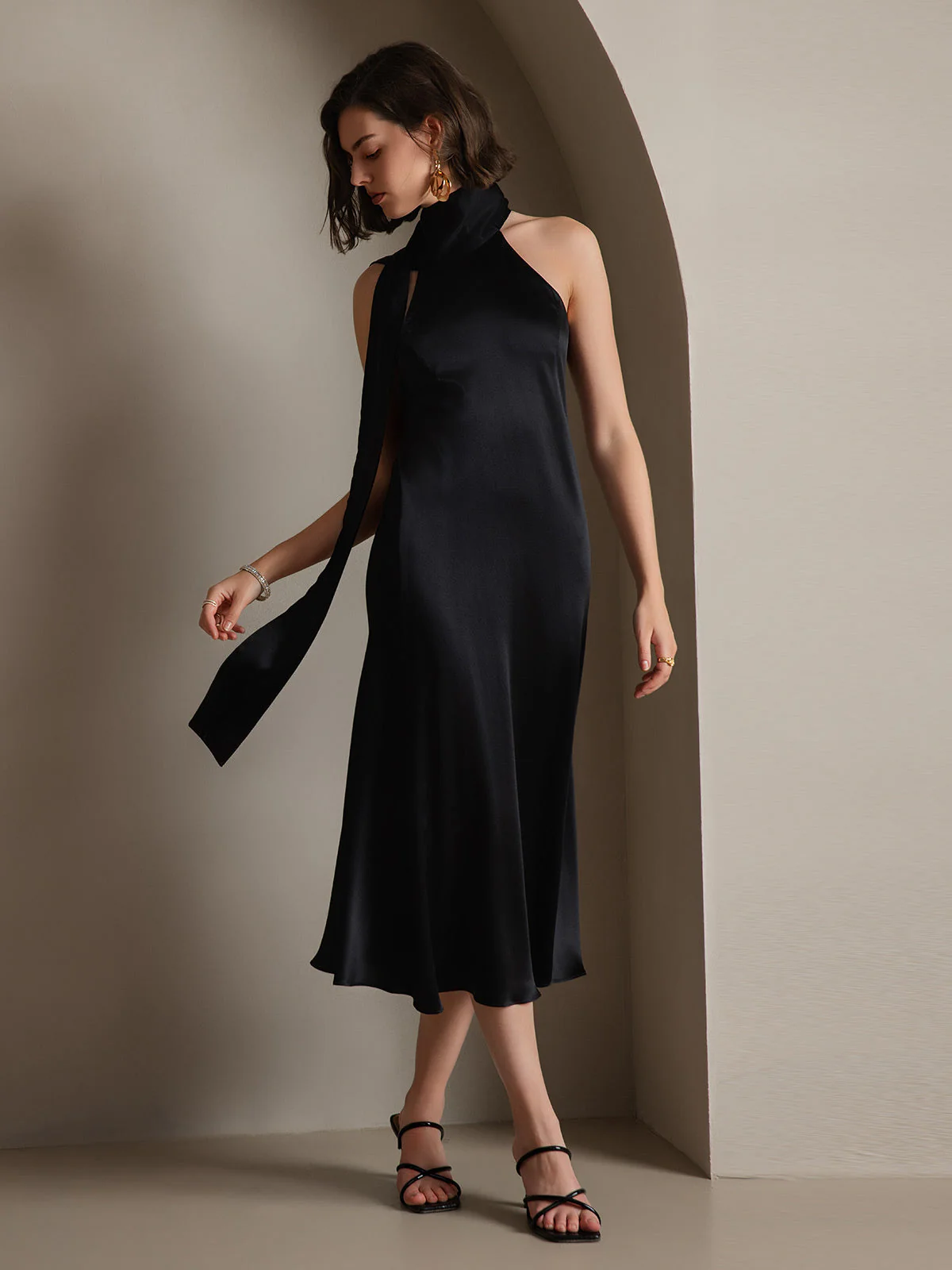 19Momme Soie Nouer Col Robe - Image 10