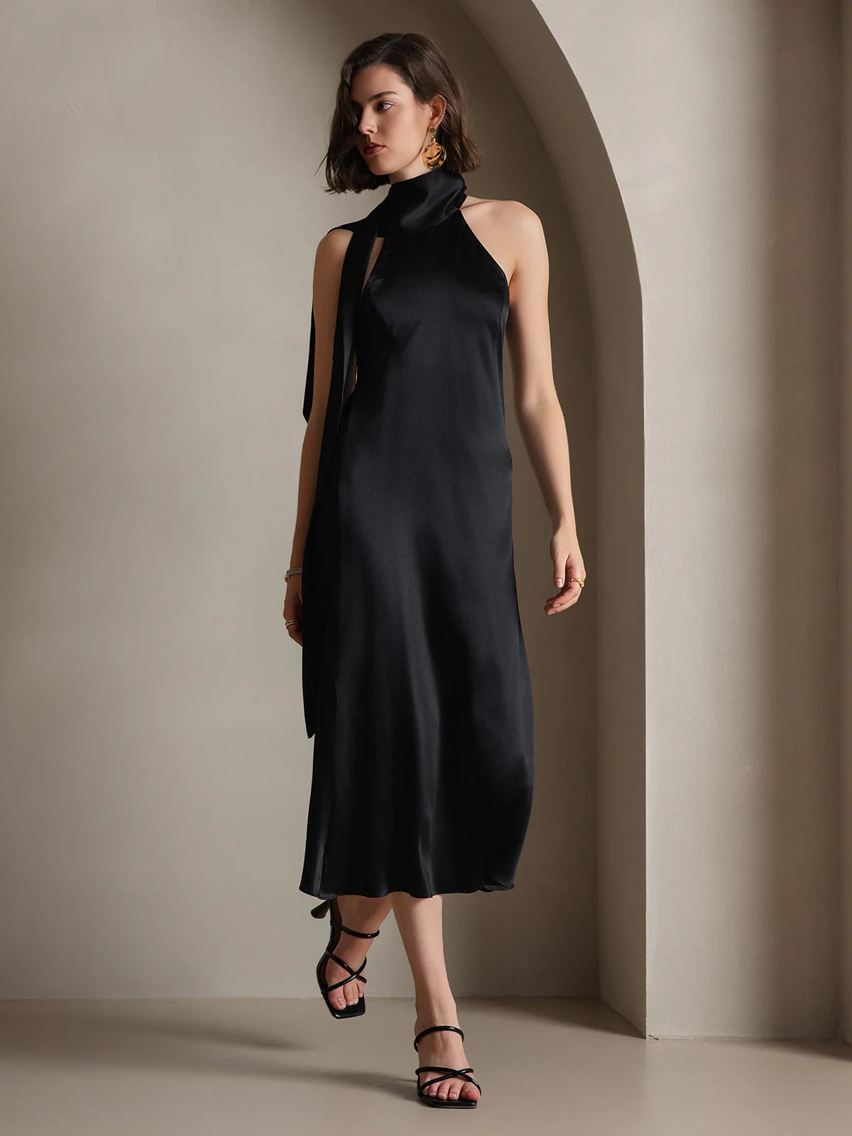 19Momme Soie Nouer Col Robe - Image 16