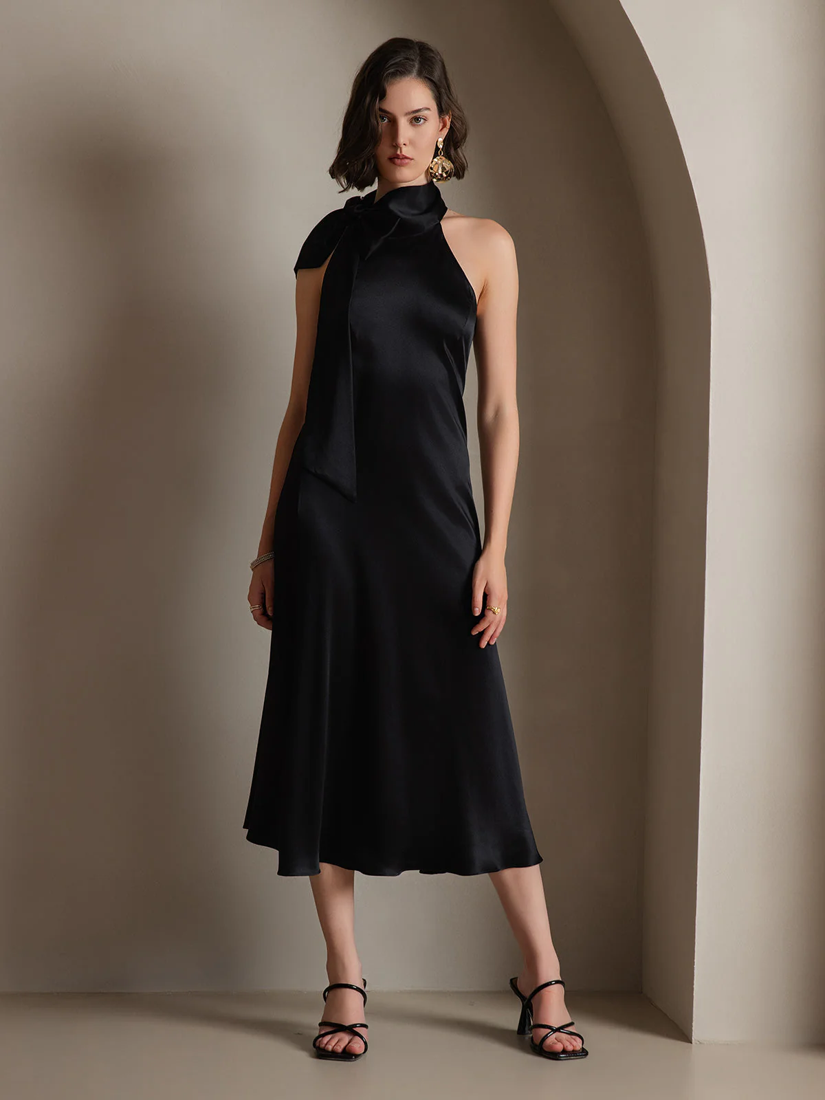 19Momme Soie Nouer Col Robe - Image 17