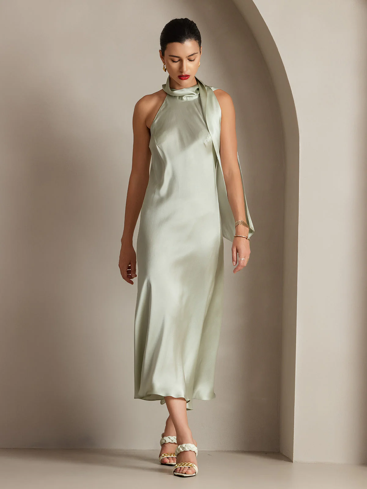 19Momme Soie Nouer Col Robe - Image 18